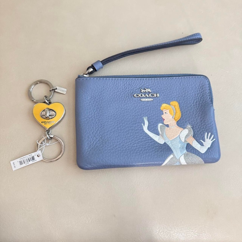 Coach Disney Cinderella Blue Leather Wristlet and charm